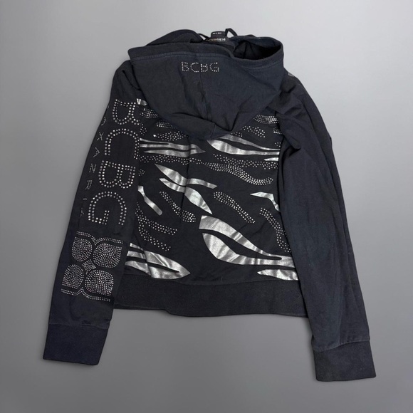 BCBG Vintage Y2K Zebra-Print Bedazzled Hoodie - Picture 3 of 7